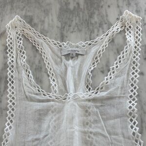 OndadeMar White Crochet-Trim Swim Tank Top. L